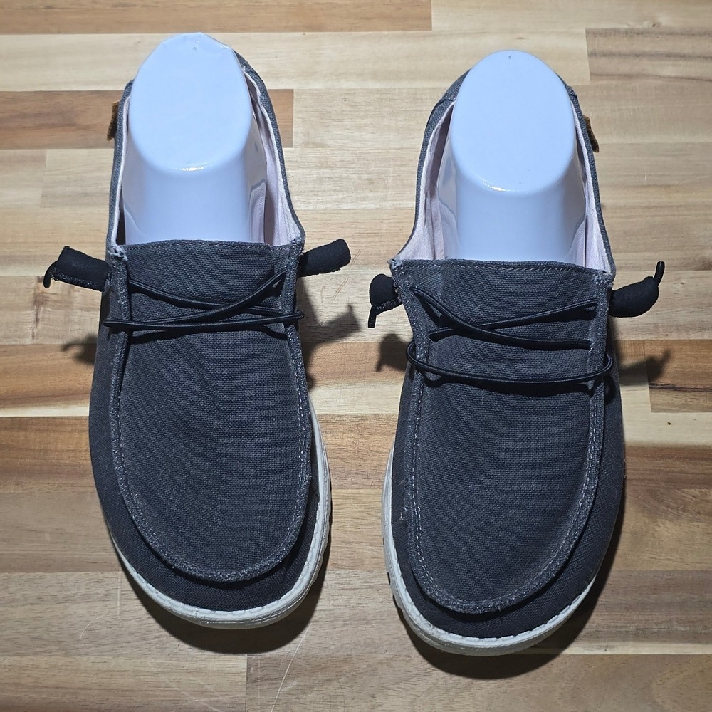 Hey Dude Wendy Chambray Off Black Loafers Shoes Women's Size 8 Comfort Slip On - Picture 14 of 16